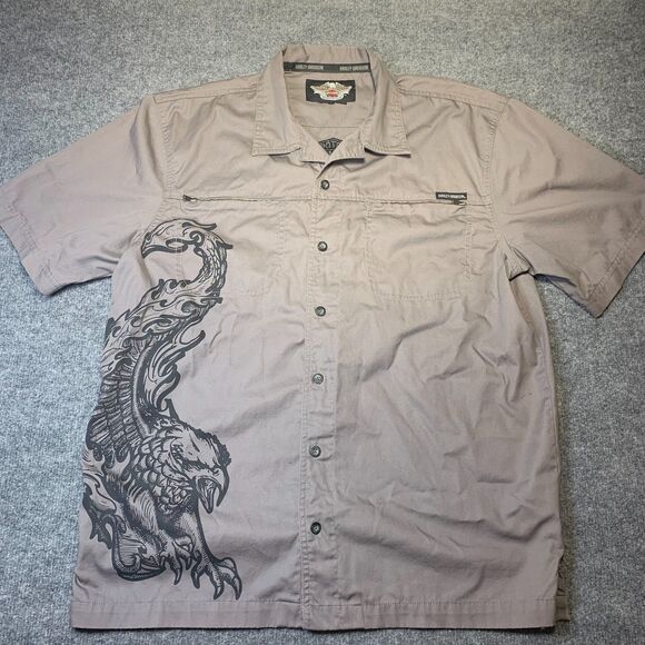 harley-davidson men's large button down shirt grey - Picture 1 of 8